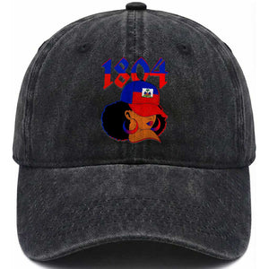 Haiti 1804 Curly Afro Queen Hoop Earrings Style Graphic Washed Cotton Baseball Cap Haitian Heritage Pride TS02 Print Your Wear