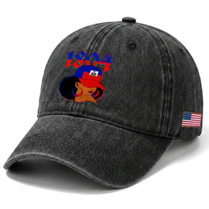 Haiti 1804 Curly Afro Queen Hoop Earrings Style Graphic Washed Cotton Baseball Cap Haitian Heritage Pride TS02 Print Your Wear