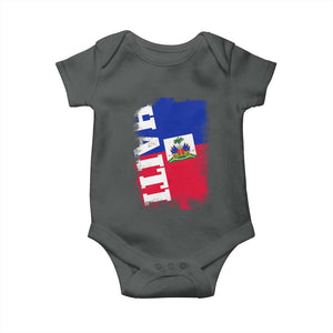 Haiti Flag Distressed Flag Graphic Baby Onesie Haitian Heritage Pride TS02 Dark Heather Print Your Wear