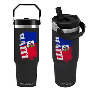 Haiti Flag Distressed Flag Graphic Flip Straw Tumbler Haitian Heritage Pride TS02 One Size: 30 oz Black Print Your Wear