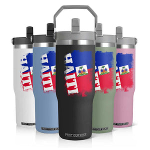 Haiti Flag Distressed Flag Graphic Flip Straw Tumbler Haitian Heritage Pride TS02 Print Your Wear