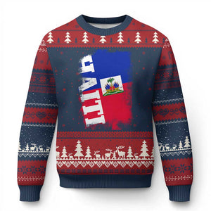 Haiti Flag Distressed Flag Graphic Ugly Christmas Sweater Haitian Heritage Pride TS02 Navy Red Print Your Wear