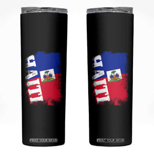 Haiti Flag Distressed Flag Graphic Skinny Tumbler Haitian Heritage Pride TS02 Black Print Your Wear