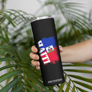 Haiti Flag Distressed Flag Graphic Skinny Tumbler Haitian Heritage Pride TS02 Print Your Wear