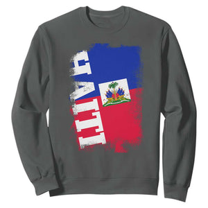 Haiti Flag Distressed Flag Graphic Sweatshirt Haitian Heritage Pride TS02 Dark Heather Print Your Wear