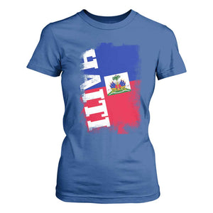 Haiti Flag Distressed Flag Graphic T Shirt For Women Haitian Heritage Pride TS02 Royal Blue Print Your Wear
