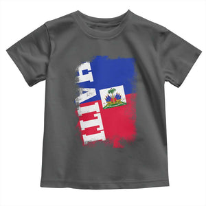 Haiti Flag Distressed Flag Graphic Toddler T Shirt Haitian Heritage Pride TS02 Dark Heather Print Your Wear