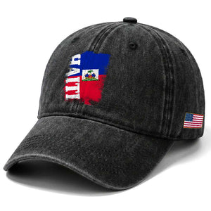 Haiti Flag Distressed Flag Graphic Washed Cotton Baseball Cap Haitian Heritage Pride TS02 Print Your Wear