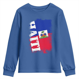 Haiti Flag Distressed Flag Graphic Youth Sweatshirt Haitian Heritage Pride TS02 Royal Blue Print Your Wear