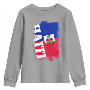 Haiti Flag Distressed Flag Graphic Youth Sweatshirt Haitian Heritage Pride TS02 Sport Gray Print Your Wear