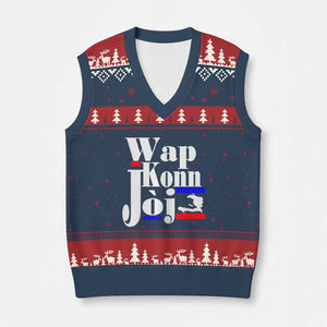 Wap Konn Joj Funny Haitian Creole Idiom Saying V-Neck Knit Sweater Vest Haiti Heritage Pride TS02 Navy Red Print Your Wear