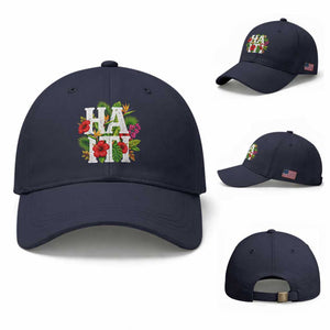 Haiti Tropical Floral Hibiscus Palm Leaves Island Graphic Baseball Cap Haitian Heritage Pride TS02 Baseball Cap Universal Fit Navy Print Your Wear