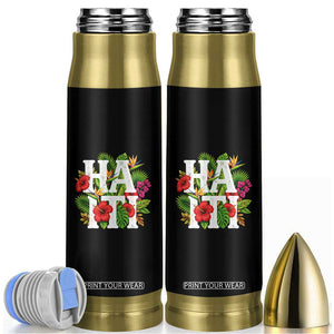 Haiti Tropical Floral Hibiscus Palm Leaves Island Graphic Bullet Tumbler Haitian Heritage Pride TS02 Black Print Your Wear