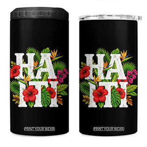 Haiti Tropical Floral Hibiscus Palm Leaves Island Graphic 4 in 1 Can Cooler Tumbler Haitian Heritage Pride TS02 One Size: 16 oz Black Print Your Wear