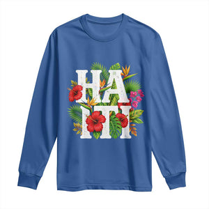 Haiti Tropical Floral Hibiscus Palm Leaves Island Graphic Long Sleeve Shirt Haitian Heritage Pride TS02 Royal Blue Print Your Wear