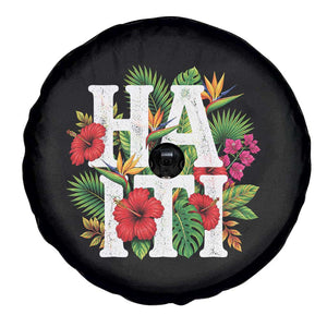 Haiti Tropical Floral Hibiscus Palm Leaves Island Graphic Spare Tire Cover Haitian Heritage Pride TS02 Print Your Wear