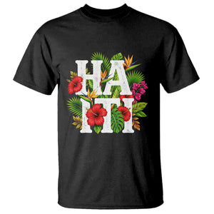 Haiti Tropical Floral Hibiscus Palm Leaves Island Graphic T Shirt Haitian Heritage Pride TS02 Black Print Your Wear