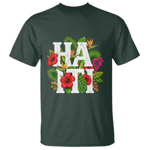 Haiti Tropical Floral Hibiscus Palm Leaves Island Graphic T Shirt Haitian Heritage Pride TS02 Dark Forest Green Print Your Wear