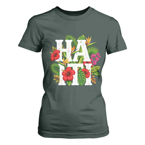Haiti Tropical Floral Hibiscus Palm Leaves Island Graphic T Shirt For Women Haitian Heritage Pride TS02 Dark Forest Green Print Your Wear