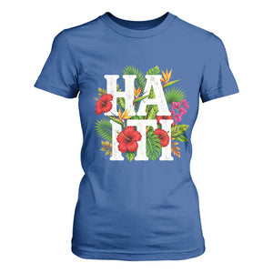 Haiti Tropical Floral Hibiscus Palm Leaves Island Graphic T Shirt For Women Haitian Heritage Pride TS02 Royal Blue Print Your Wear