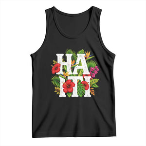 Haiti Tropical Floral Hibiscus Palm Leaves Island Graphic Tank Top Haitian Heritage Pride TS02 Black Print Your Wear