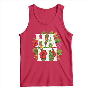 Haiti Tropical Floral Hibiscus Palm Leaves Island Graphic Tank Top Haitian Heritage Pride TS02 Red Print Your Wear