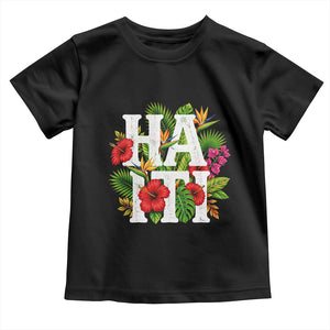 Haiti Tropical Floral Hibiscus Palm Leaves Island Graphic Toddler T Shirt Haitian Heritage Pride TS02 Black Print Your Wear