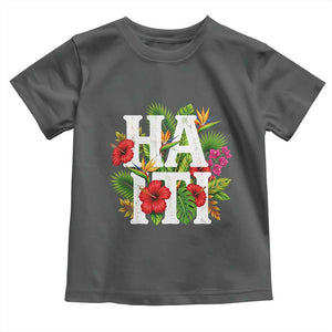 Haiti Tropical Floral Hibiscus Palm Leaves Island Graphic Toddler T Shirt Haitian Heritage Pride TS02 Dark Heather Print Your Wear