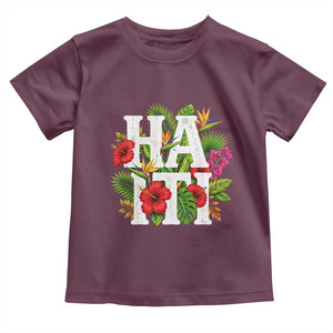 Haiti Tropical Floral Hibiscus Palm Leaves Island Graphic Toddler T Shirt Haitian Heritage Pride TS02 Maroon Print Your Wear