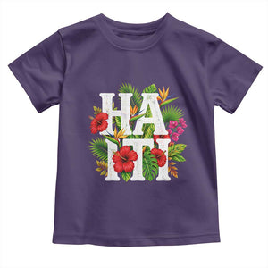 Haiti Tropical Floral Hibiscus Palm Leaves Island Graphic Toddler T Shirt Haitian Heritage Pride TS02 Purple Print Your Wear