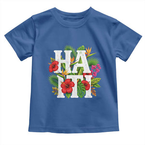 Haiti Tropical Floral Hibiscus Palm Leaves Island Graphic Toddler T Shirt Haitian Heritage Pride TS02 Royal Blue Print Your Wear