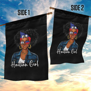 Proud Haitian Afro Girl in Denim Jacket Style Graphic Garden Flag Haiti Heritage Pride TS02 Print Your Wear