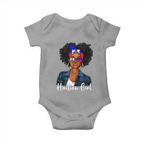 Proud Haitian Afro Girl in Denim Jacket Style Graphic Baby Onesie Haiti Heritage Pride TS02 Sport Gray Print Your Wear