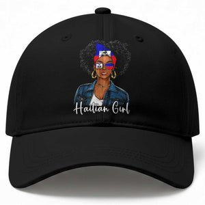 Proud Haitian Afro Girl in Denim Jacket Style Graphic Baseball Cap Haiti Heritage Pride TS02 Print Your Wear