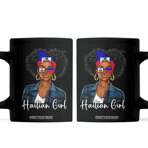 Proud Haitian Afro Girl in Denim Jacket Style Graphic Coffee Mug Haiti Heritage Pride TS02 Black Print Your Wear