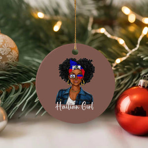 Proud Haitian Afro Girl in Denim Jacket Style Graphic Ceramic Ornament Haiti Heritage Pride TS02 1pc Mocha Print Your Wear