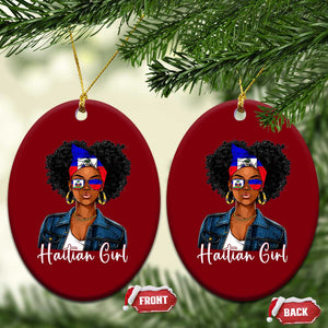 Proud Haitian Afro Girl in Denim Jacket Style Graphic Ceramic Ornament Haiti Heritage Pride TS02 Print Your Wear