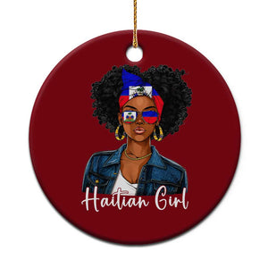 Proud Haitian Afro Girl in Denim Jacket Style Graphic Ceramic Ornament Haiti Heritage Pride TS02 1pc Red Print Your Wear