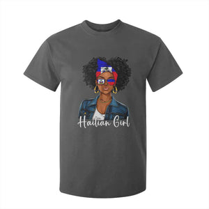 Proud Haitian Afro Girl in Denim Jacket Style Graphic T Shirt For Kid Haiti Heritage Pride TS02 Dark Heather Print Your Wear