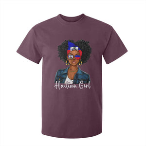 Proud Haitian Afro Girl in Denim Jacket Style Graphic T Shirt For Kid Haiti Heritage Pride TS02 Maroon Print Your Wear