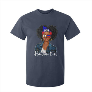 Proud Haitian Afro Girl in Denim Jacket Style Graphic T Shirt For Kid Haiti Heritage Pride TS02 Navy Print Your Wear