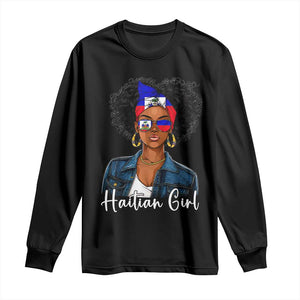 Proud Haitian Afro Girl in Denim Jacket Style Graphic Long Sleeve Shirt Haiti Heritage Pride TS02 Black Print Your Wear