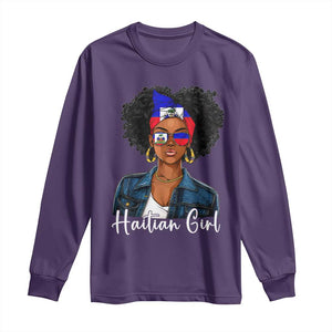 Proud Haitian Afro Girl in Denim Jacket Style Graphic Long Sleeve Shirt Haiti Heritage Pride TS02 Purple Print Your Wear