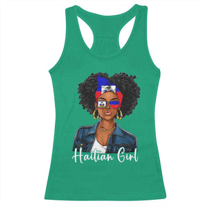 Proud Haitian Afro Girl in Denim Jacket Style Graphic Racerback Tank Top Haiti Heritage Pride TS02 Irish Green Print Your Wear