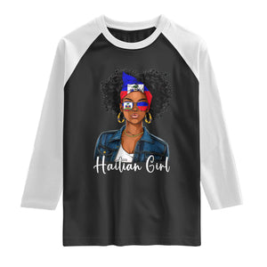 Proud Haitian Afro Girl in Denim Jacket Style Graphic Raglan Shirt Haiti Heritage Pride TS02 Black White Print Your Wear