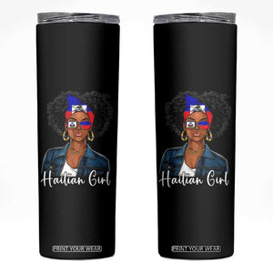 Proud Haitian Afro Girl in Denim Jacket Style Graphic Skinny Tumbler Haiti Heritage Pride TS02 Black Print Your Wear