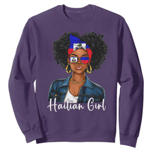 Proud Haitian Afro Girl in Denim Jacket Style Graphic Sweatshirt Haiti Heritage Pride TS02 Purple Print Your Wear