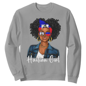 Proud Haitian Afro Girl in Denim Jacket Style Graphic Sweatshirt Haiti Heritage Pride TS02 Sport Gray Print Your Wear