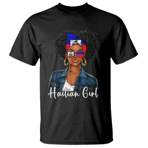 Proud Haitian Afro Girl in Denim Jacket Style Graphic T Shirt Haiti Heritage Pride TS02 Black Print Your Wear