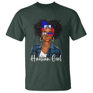 Proud Haitian Afro Girl in Denim Jacket Style Graphic T Shirt Haiti Heritage Pride TS02 Dark Forest Green Print Your Wear